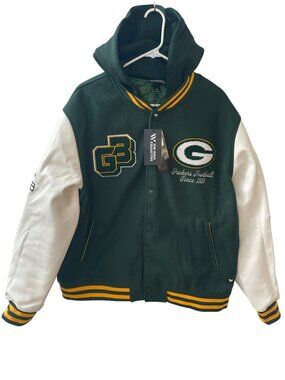 Wild Collective Green Bay Packers Hooded Varsity Jacket Men's Sz XL MSRP$180 NWT